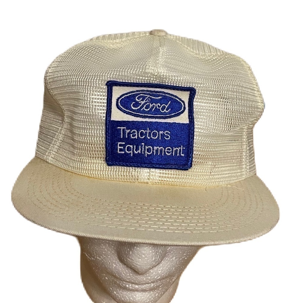 Vintage Ford Tractors Equipment Patch Mesh White Snap Back Hat Trucker